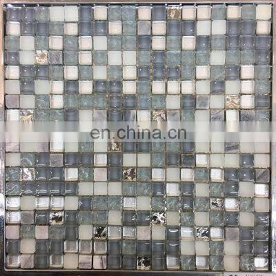 mix material glass stone metal resin series  bathroom wall decoration building material kitchen wall mosaic tile