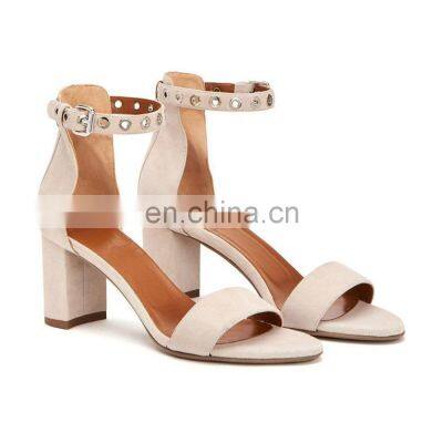 Pakistan ladies wholesale fancy block high heel leather sandals women low price ankle strap shoes