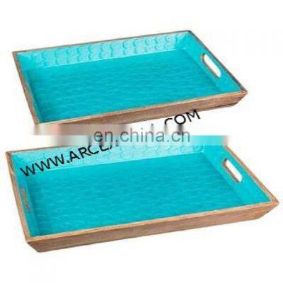 fancy enamel wood hotel serving trays