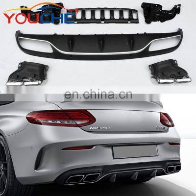 Diffuser & exhaust tip for Mercedes C class W205 2 Door AMG package 2015-2019 4 outlet ABS material diffuser