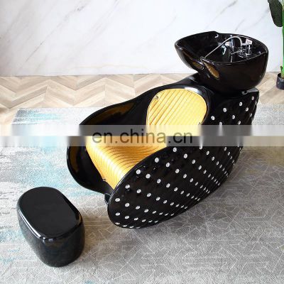 Fashionable Adjustable Black Beauty Salon Furniture Full Lay Down Back Wash Unit Hair Wash Shampoo Bowl Sink Chair