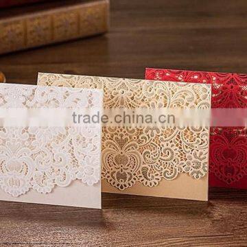 2016 Hot Sale Nice Elegant Embossed Laser Pocket Folded Wedding invitations