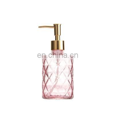 New Design Manufacture Wholesale Home Decorative Bathroom Normal Size Diamond Spray Glass Jars And Bottles With Pump Lid