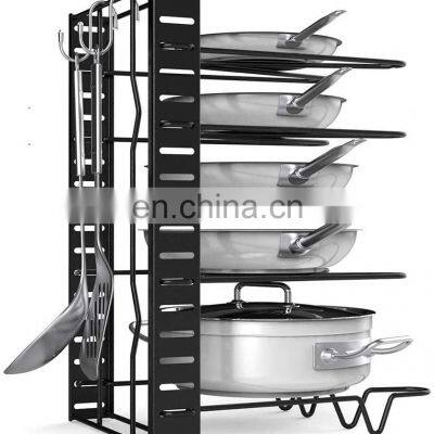 Pot Pan Rack Organizer Adjustable 5 Tier Pans Lid Organizer Rack Holder Heavy Duty Black Pot Lid Holders for Cookware photo-5