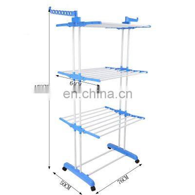 2021new 3 Tier Clothes Drying Rack Folding Laundry Dryer Hanger Compact Storage Steel with casters Indoor Outdoor