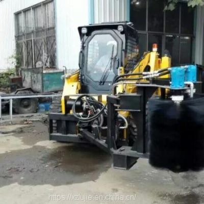 Port guardrail cleaning machine for skid steer loader