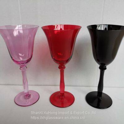 Factory Customized White Black Pink Red Amber Blue Colored Wine Goblet Glass photo-3
