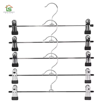 OEM Household Metal Pants Skirt Hangers With Clips Wire Trousers Hangers for Cloths Metal Clothes Pant Hanger photo-2