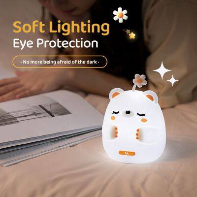 High Quality LED USB Rechargeable Soft Silicone Night Light Cartoon Bear Patting Lamp Bedroom Decor Touch Sensor Table Light photo-3