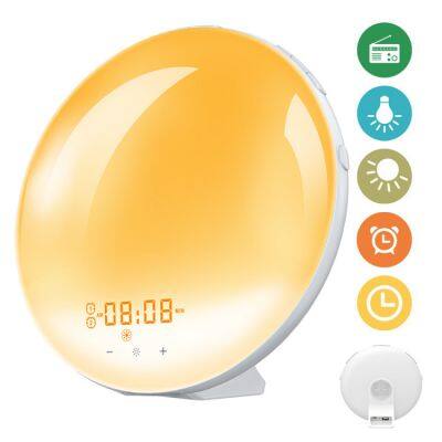 Portable Alarm Clock Wake Up Light With Radio Use For All Ages, Sunrise Simulation, Bedside Lamp