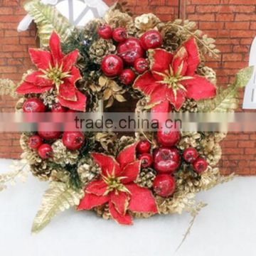 18" christmas pinecone wreath with flower and fruit/white berry christmas wreath