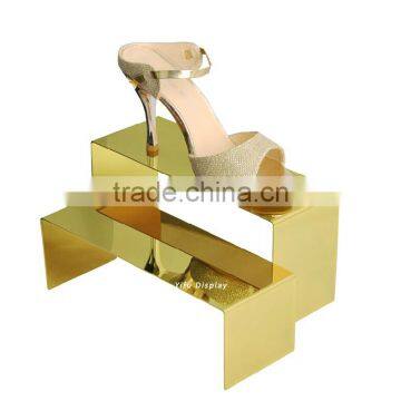 metal gold shoe shelf, custom design metal shoe store shelf