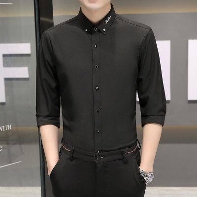 Мужская деловая повседневная рубашка с трехчетвертинными рукавами