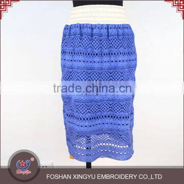 New design promotional soft latest fashion blue knit lace crochet lace skirt for women in stock