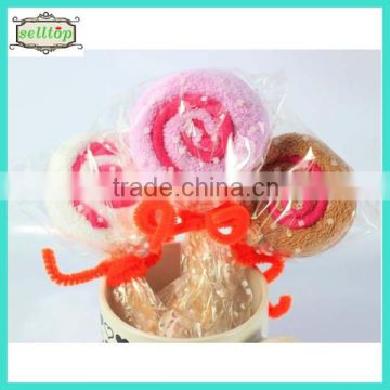 Cute 100% cotton lollipop shape towel cake