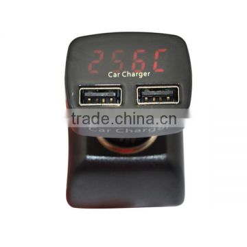 With LED to display voltage, temperature double usb car charger