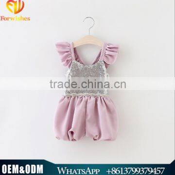 2016 Latest Design fashion baby children clothes baby girl summer sequin jumpsuit purple lace babysuit