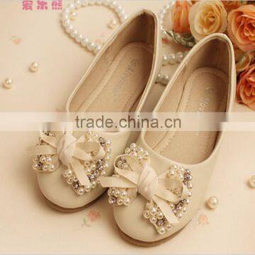 2015 Pretty design fashion stylish kids leather pearls shoes wholesale girls princess shoes