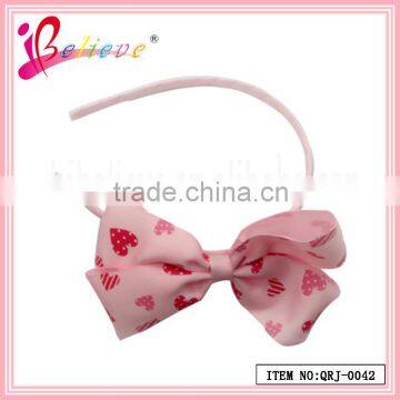 Valentine's day best gifts for girls factory wholesale pink color ribbon large bow headband with heart (QRJ-0042)