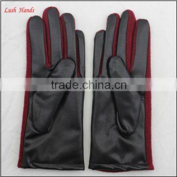 Lady's New Style Affordable Leather-woolen Gloves With Supersoft Polyester Lining photo-4