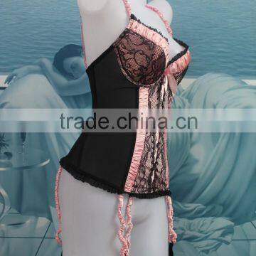 Wholesale Women Shapewear, Black Lace Pink Bow Sexy Corset photo-2