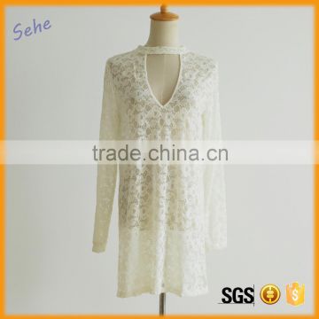 European style v-neck dress lace open chest dress for women sexy