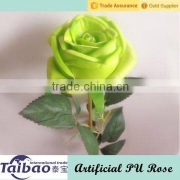 Single Head Long Stem Handmade Home Decoration PU Green Rose Flowers