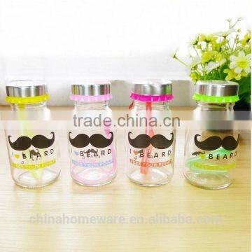 wholesale 2014year samll tpye fashionable mustache transparent water glass bottle student carrying bottles