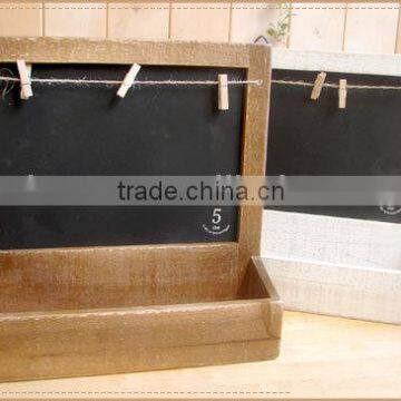 Vintage industry wood wall shelf with blackboard