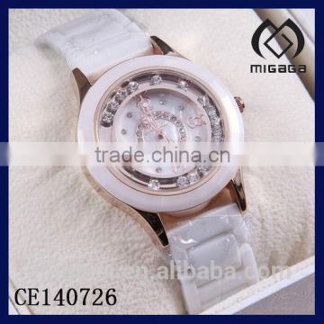 fashion flowing cz stone ceramic wristwatches with mother of pearl dial*MOP dial face ceramic wristwatches