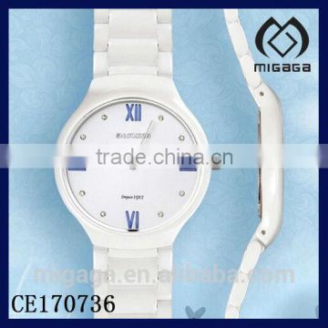 fashion super thin ceramic quartz watch for women stainless steel back