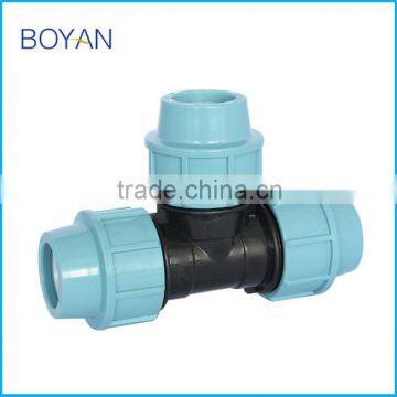 BOYAN zhejiang taizhou light blue 20mm-110mm for irrigation plastic equal tee pp compression fitting