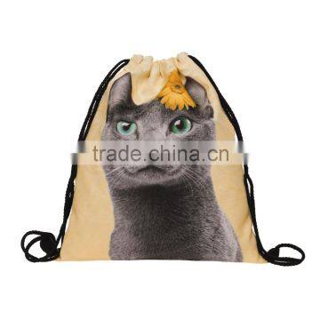 High Quality 3D Printed Custom Promotional Animal Drawstring Bag