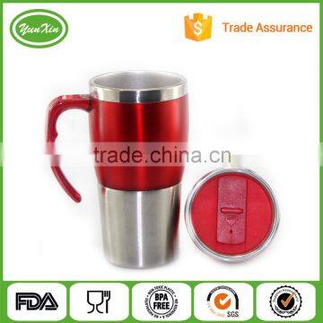 Plastic stainless steel auto mug with plastic handle