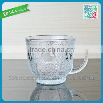 popular coffee glass cup cheap hollow frosting coffee glass cup coffee glass cup with apple relief