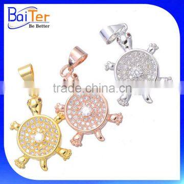 Fashion White Gold Plated Pave Cubic Zircon CZ 925 Sterling Silver Turtle Pendant Necklace Pendant