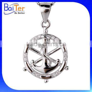 Elegant Fashion Round Circle 925 Sterling Silver Anchor Pendant Wholesale