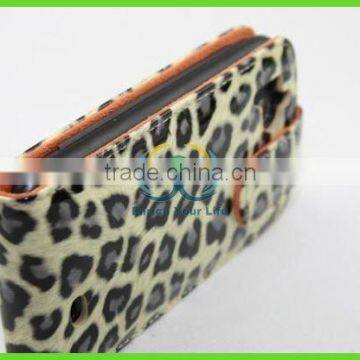 leopard leather card holder flip case cover pouch for htc