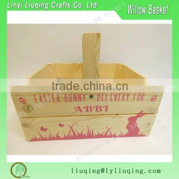 Wholesale Wooden Easter Crate Easter Gift Basket Bunny Hamper wood Gift Egg Hunt basket