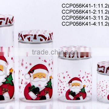 round glass jar with printing with metal lid(CCP056K21)