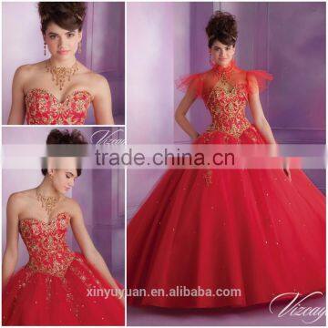 Hot Selling Western style sleeveless Red Beaded classic victorian Elegant Quinceanera Dress CYQ-017