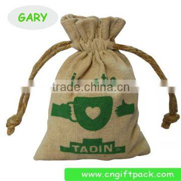 Natural Small Printed Linen Drawstring Bag for Tea