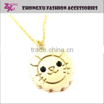 latest custom fashion silver and gold cute animal lion smile face necklace pendant