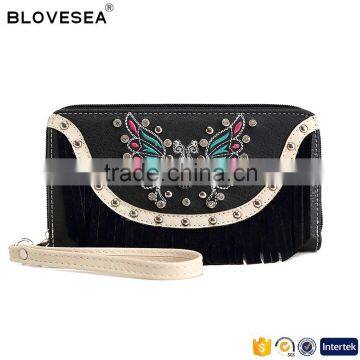 National Style Decorative Tassel and Emboridery Butterfly With Rivets Women Wonder Wallet