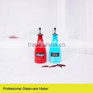 new design 2pcs glass oil and vinegar set in red and blue