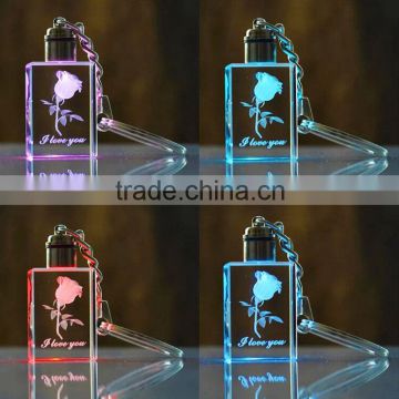 compact LED 3d laser rose flower crystal key holder