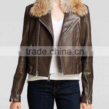 womens leather biker jacket with fur collar