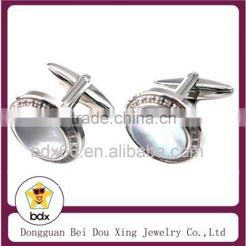 West Coast Jewelry High Quality Stainless Steel Inlay Sea White Shell Round Shape Cufflinks With Shiny Crystal Design For Men
