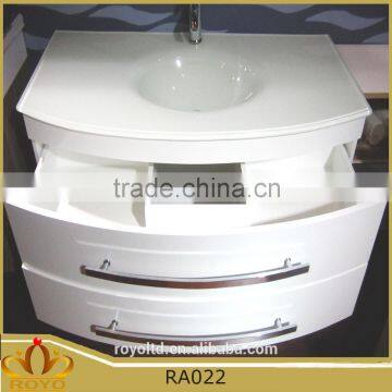New White Elegant PVC Wall Mounted Bathroom Cabinet RA022 With Glass Sink Quality Choice photo-2