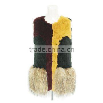 Women rex rabbit fur vest long fur vest with raccoon fur KZ14100